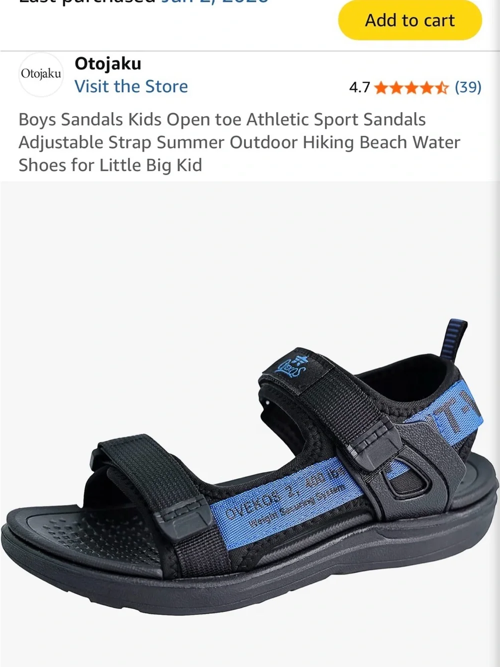 Amazon Kids Black and Blue Open-Toe Adjustable Sandals